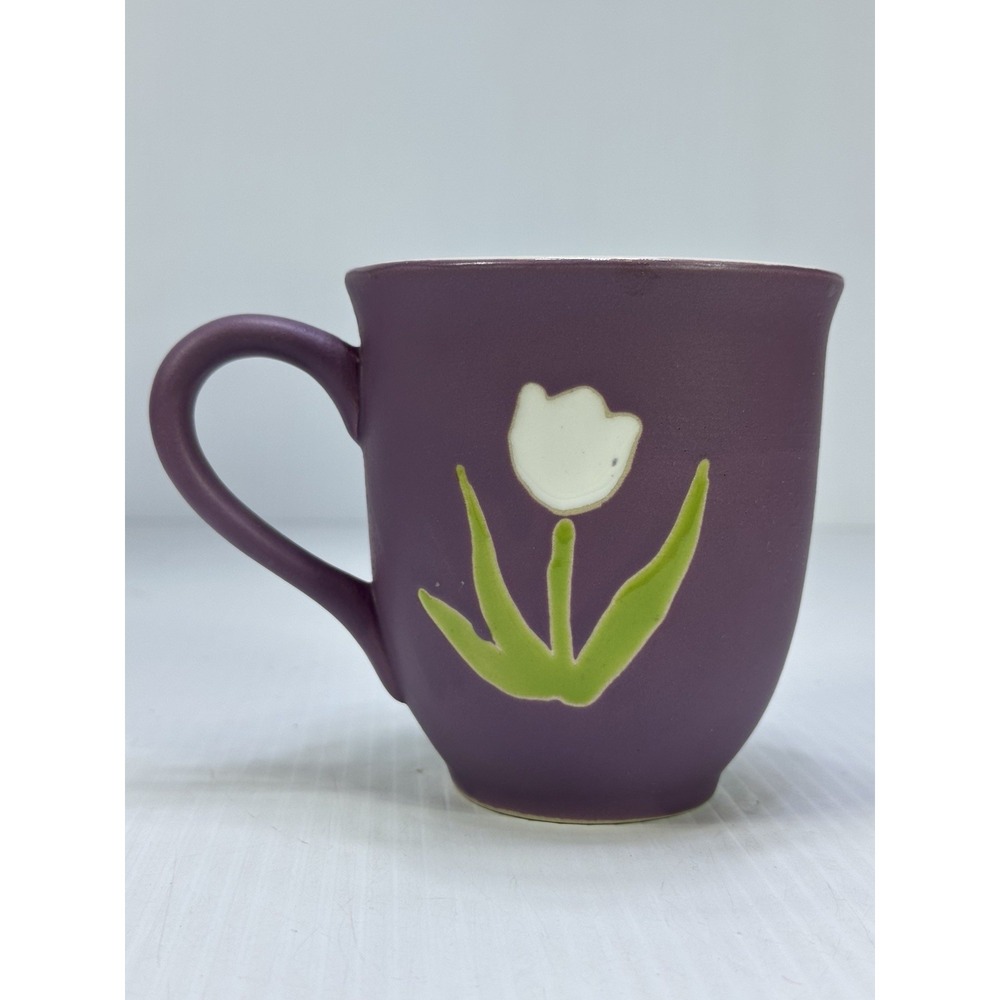 Nantucket Tulip Flower Purple Hand Painted Coffee Mugs